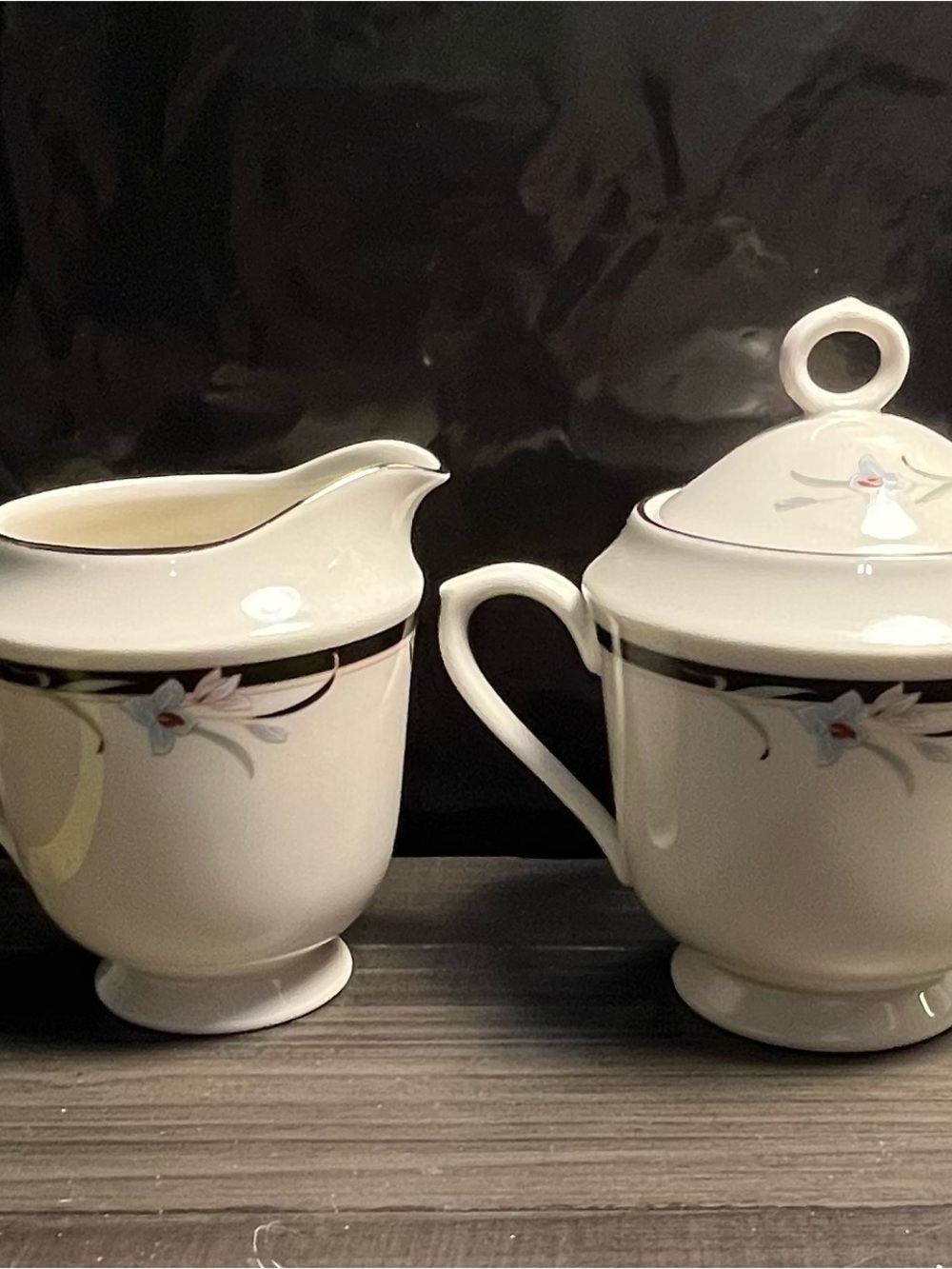 Sango  fine Ivory Creamer and Sugar Set with Floral Accent